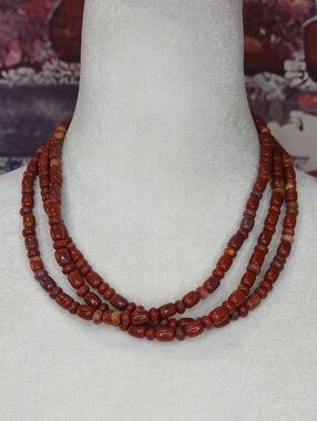 Jay King Triple Strand Red Moss Agate  Necklace
